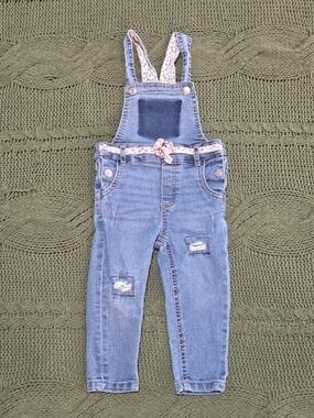 7 For All Mankind Overalls Distressed Denim Floral Belt